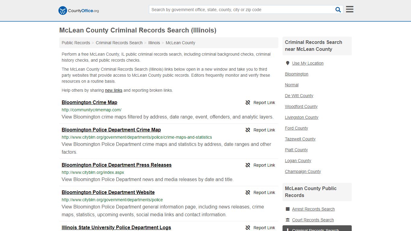 McLean County Criminal Records Search (Illinois) - County Office