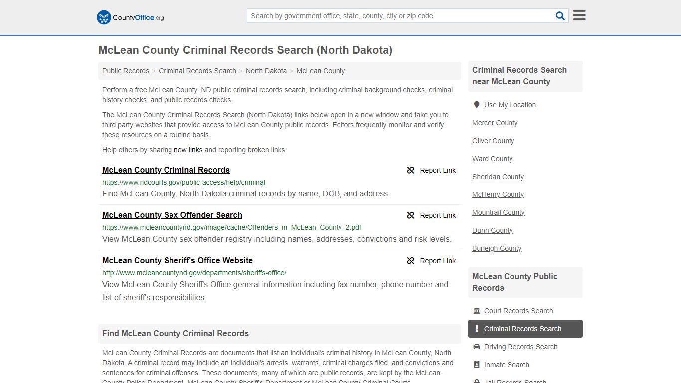 McLean County Criminal Records Search (North Dakota) - County Office